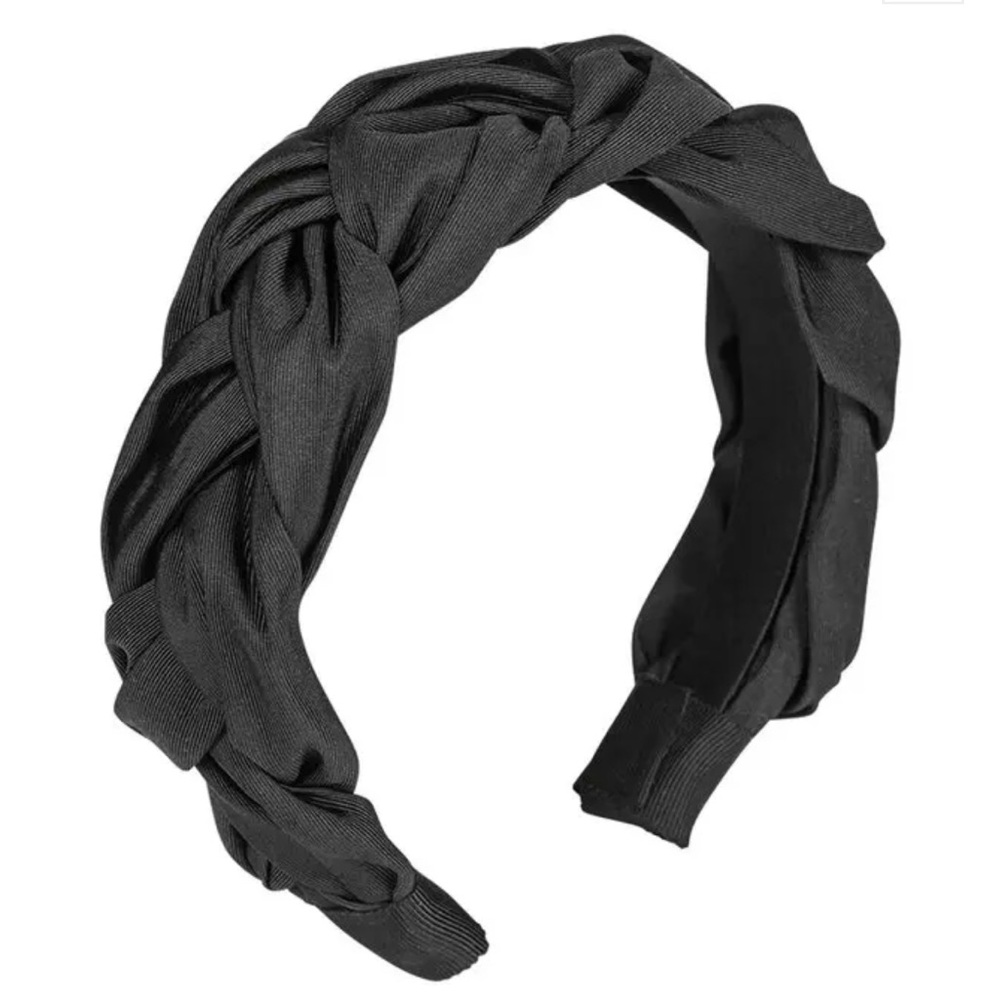 Jennifer Behr Black Lorelei Braided Headband Silk Faille